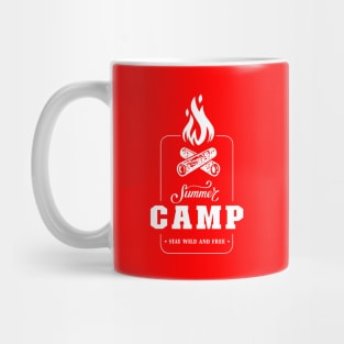 Summer Camp Stay Wild and Free Camping Wildlife Born to Camp Forced To Work Dark Background Camping Campfire Summer Design Mug